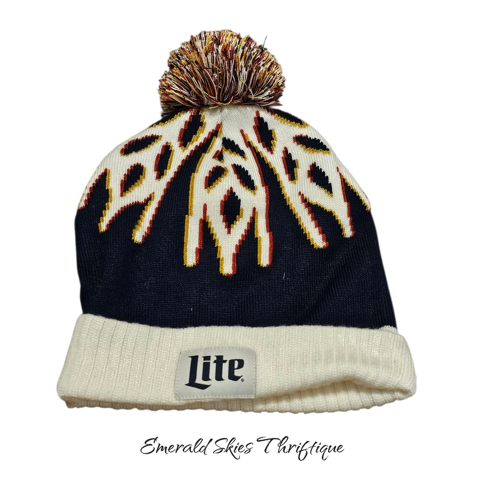 Miller Lite Flame Pom Pom Beanie Hat One Size Fits All free shipping